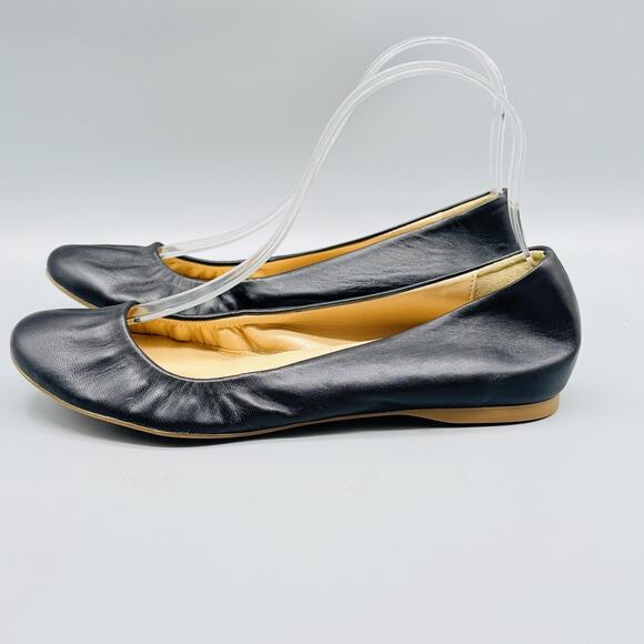 J Crew Shoes Womens 6.5 Black Leather Ballet Flats Italy Cece Comfort Slip On - Picture 5 of 14